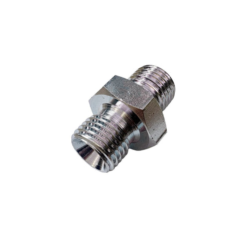 1/4" Male to 1/4" Male High Pressure Adaptor. A durable high-pressure adaptor designed for connecting compatible pressure washing equipment, including hoses, lances, wash guns, and other high-pressure setups with a 1/4" female connection.