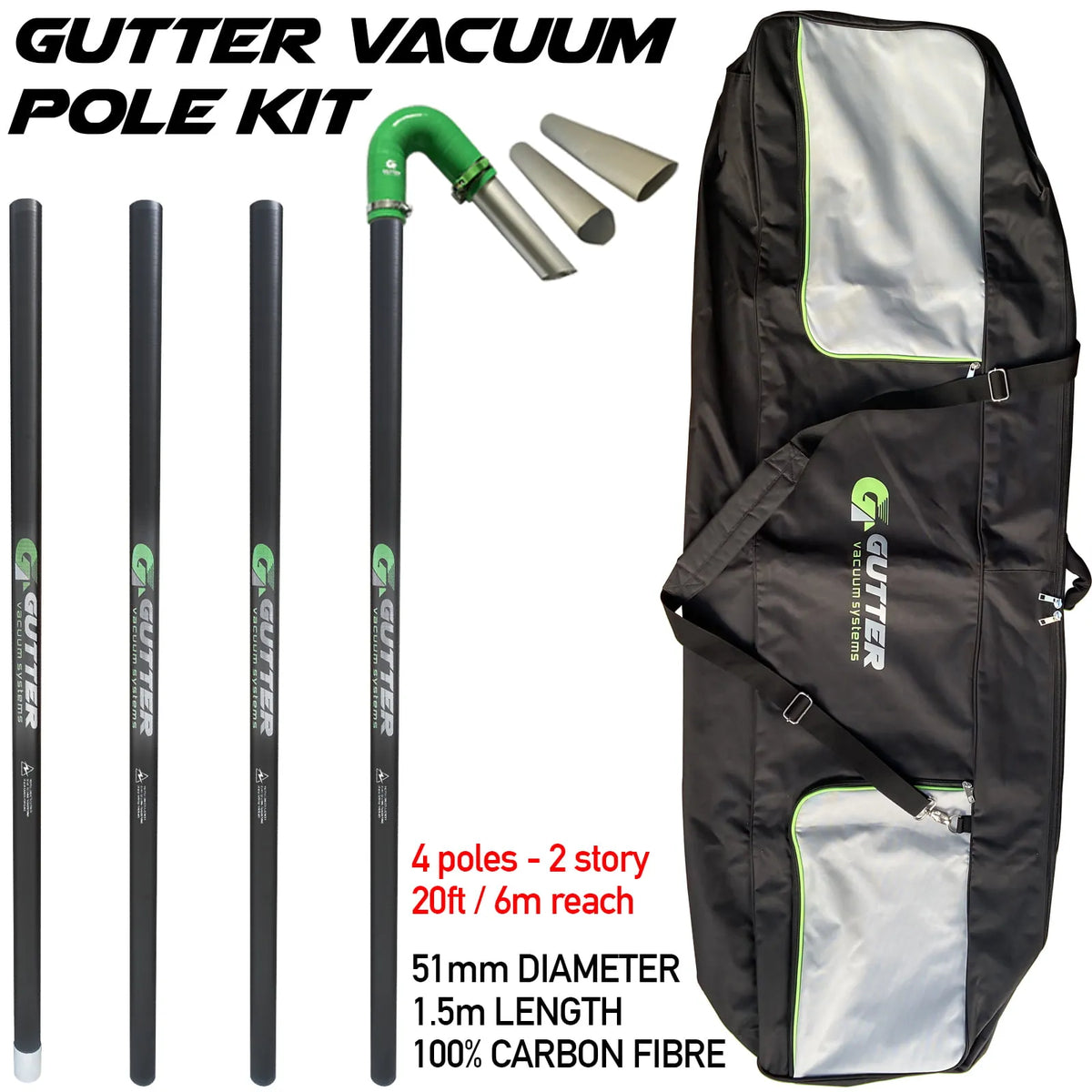 20ft Carbon Fibre Push Fit Gutter Vacuum Pole Kit