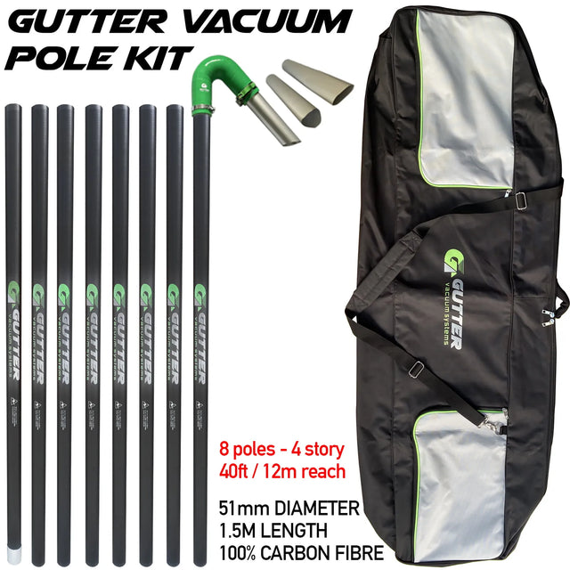40ft Carbon Fibre Push Fit Gutter Vacuum Pole Kit