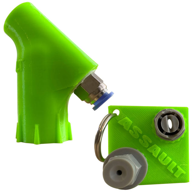 Softwashing Assault Nozzle Keyring with fan jet and cone chemical nozzles for cleaning gutters, UPVC, fascias, soffits and exterior surfaces.