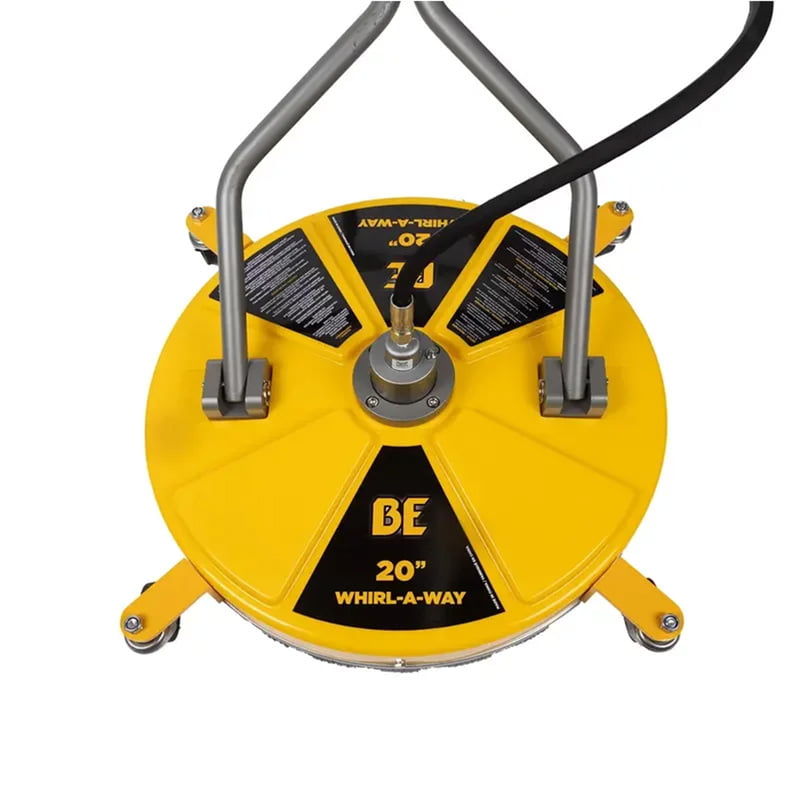 Close-up of the Whirlaway 20-inch pressure washer surface cleaner, built to spray water evenly beneath the circular deck for fast, streak-free cleaning of large outdoor hard surfaces.
