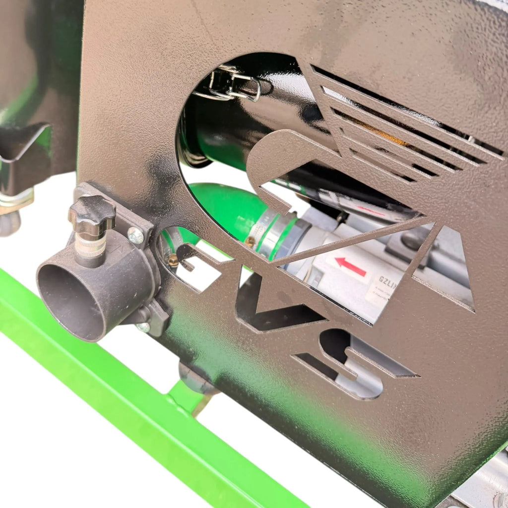Close-up of the Destroyer gutter vacuum cyclonic inlet and GVS protective side panel