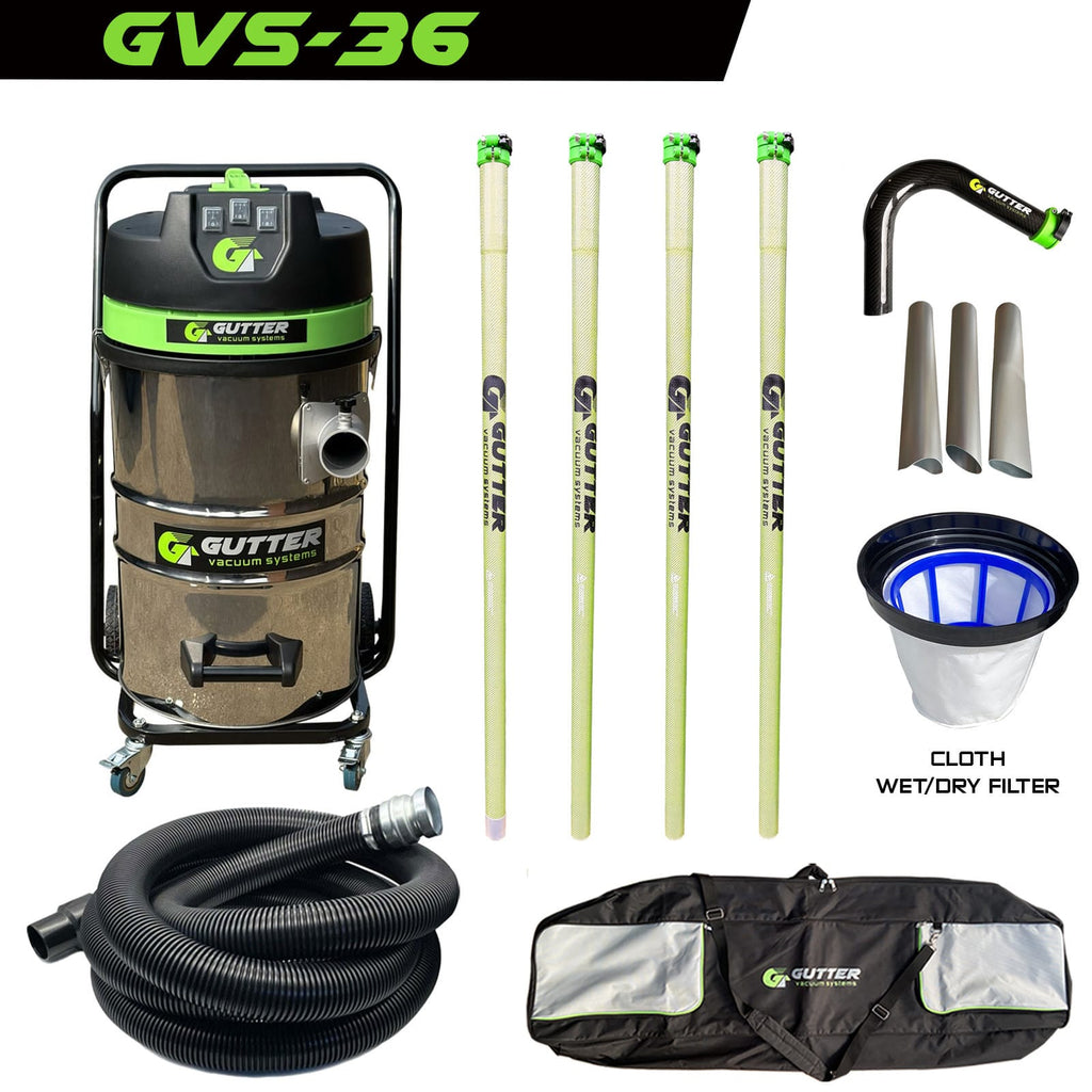 GVS-36 with 20ft Anti Conductive Gutter Vacuum Poles on the Original Trolley