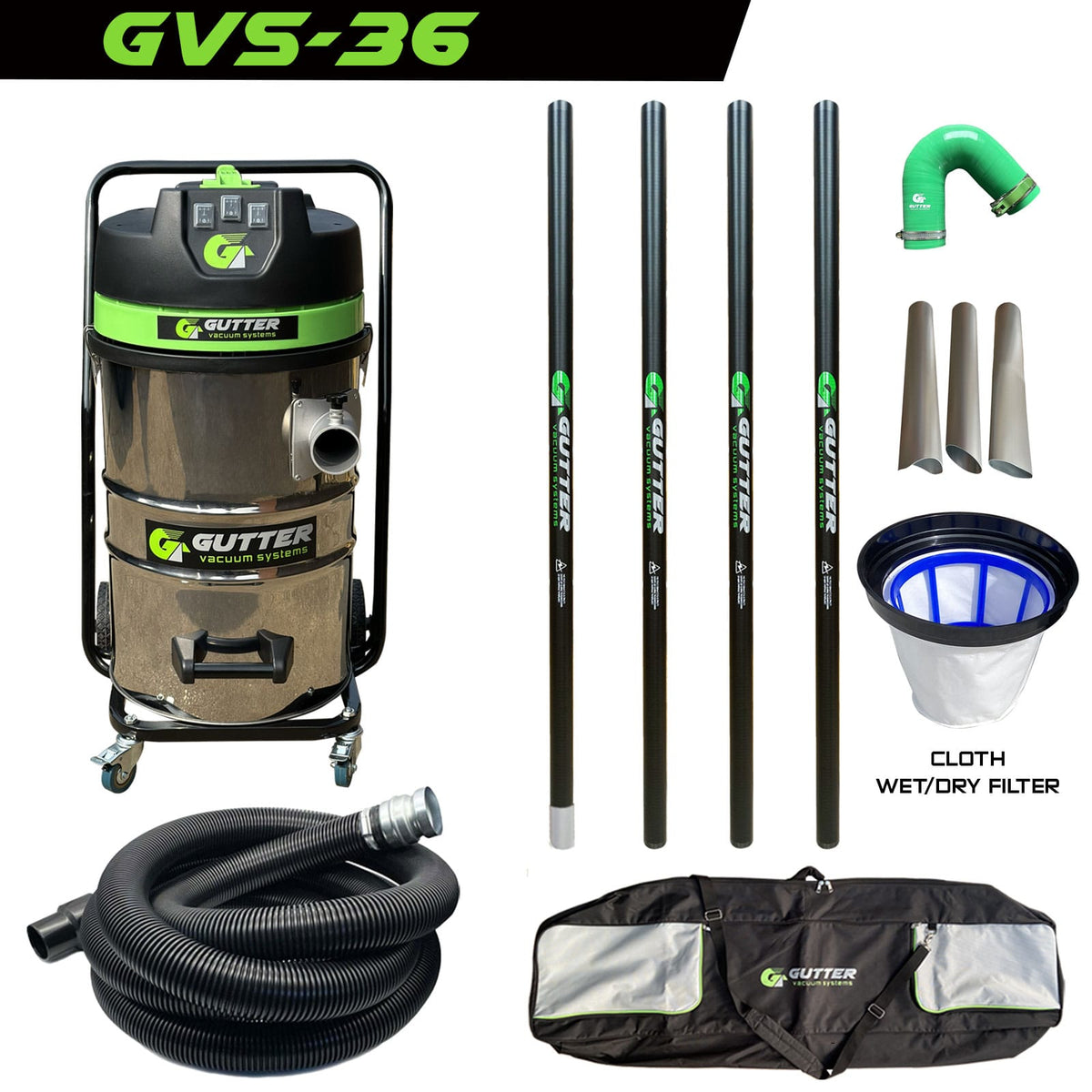 GVS-36 Gutter Vacuum - Original GVS Trolley - 20ft Push Fit Carbon Pole Package