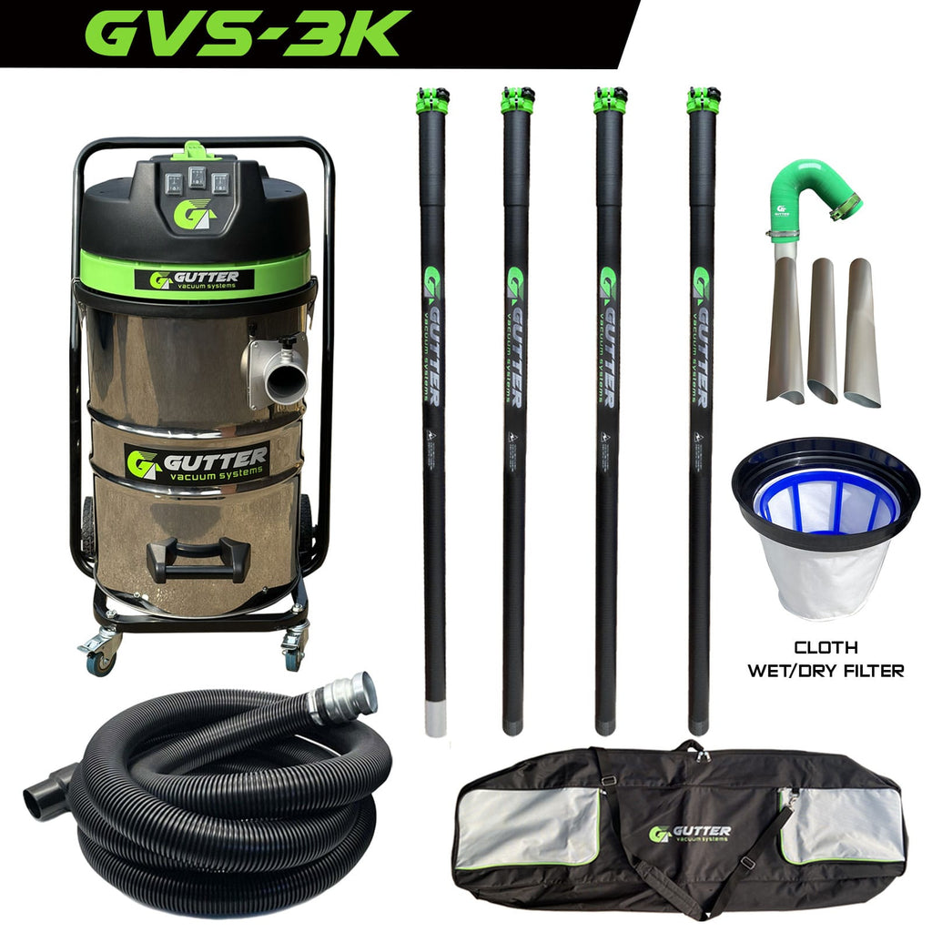 GVS-3K 3000w Gutter Vacuum 20ft Clamped Carbon Fibre Flexi Neck Pole Kit Package