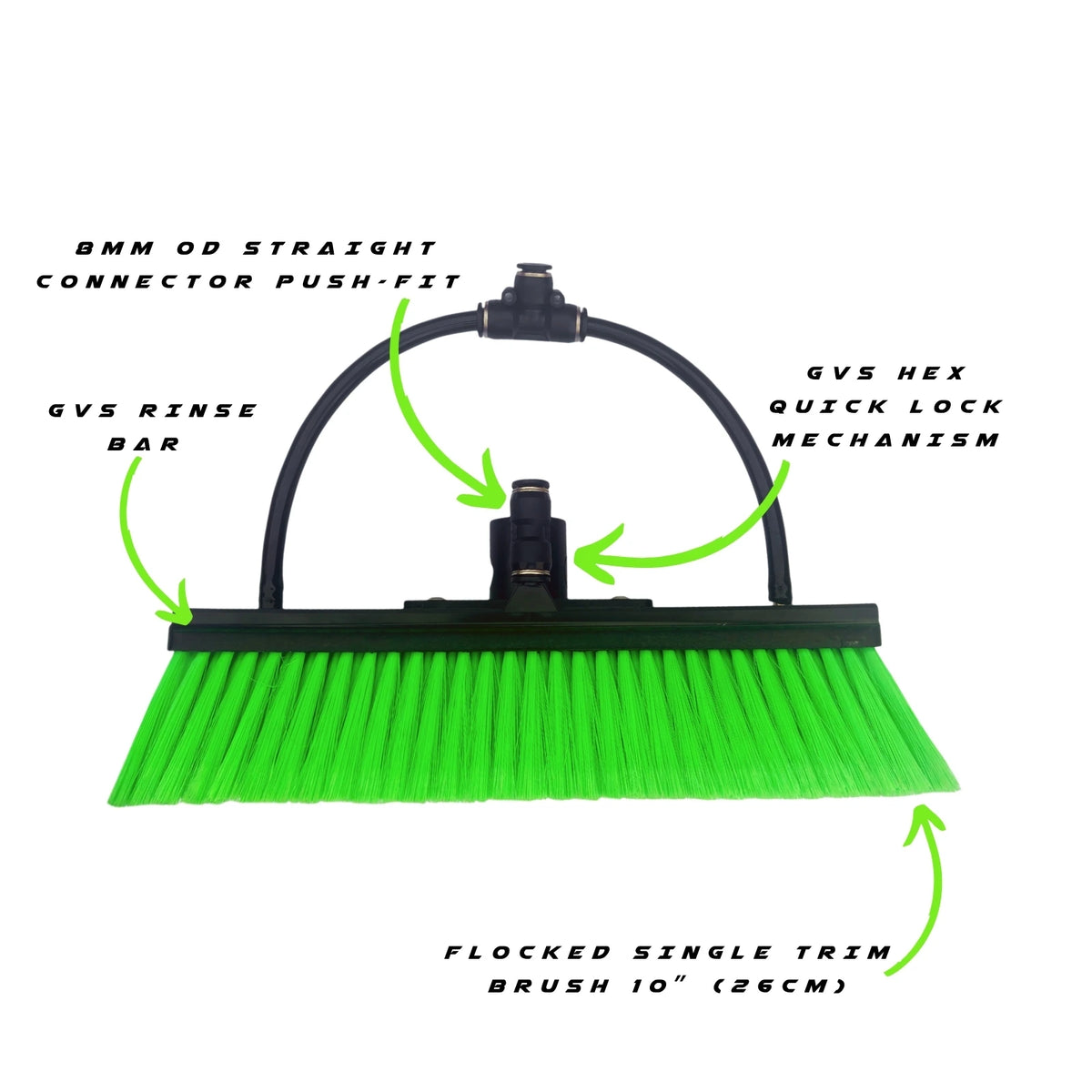 GVS rinse bar and flocked brush specifications