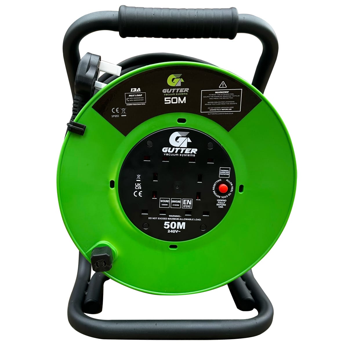 GVS 13A 50M Extension Cable Reel suitable to use with our 3600w gutter vacuums