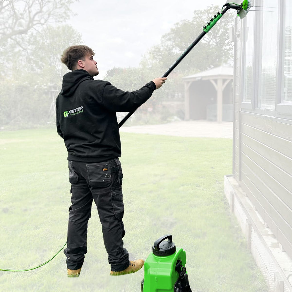 The GVS 16L Backpack Sprayer when combined with a window cleaning setup such as the GVS Pro Hose,  GVS Pro Pole and Radius Sill Brush