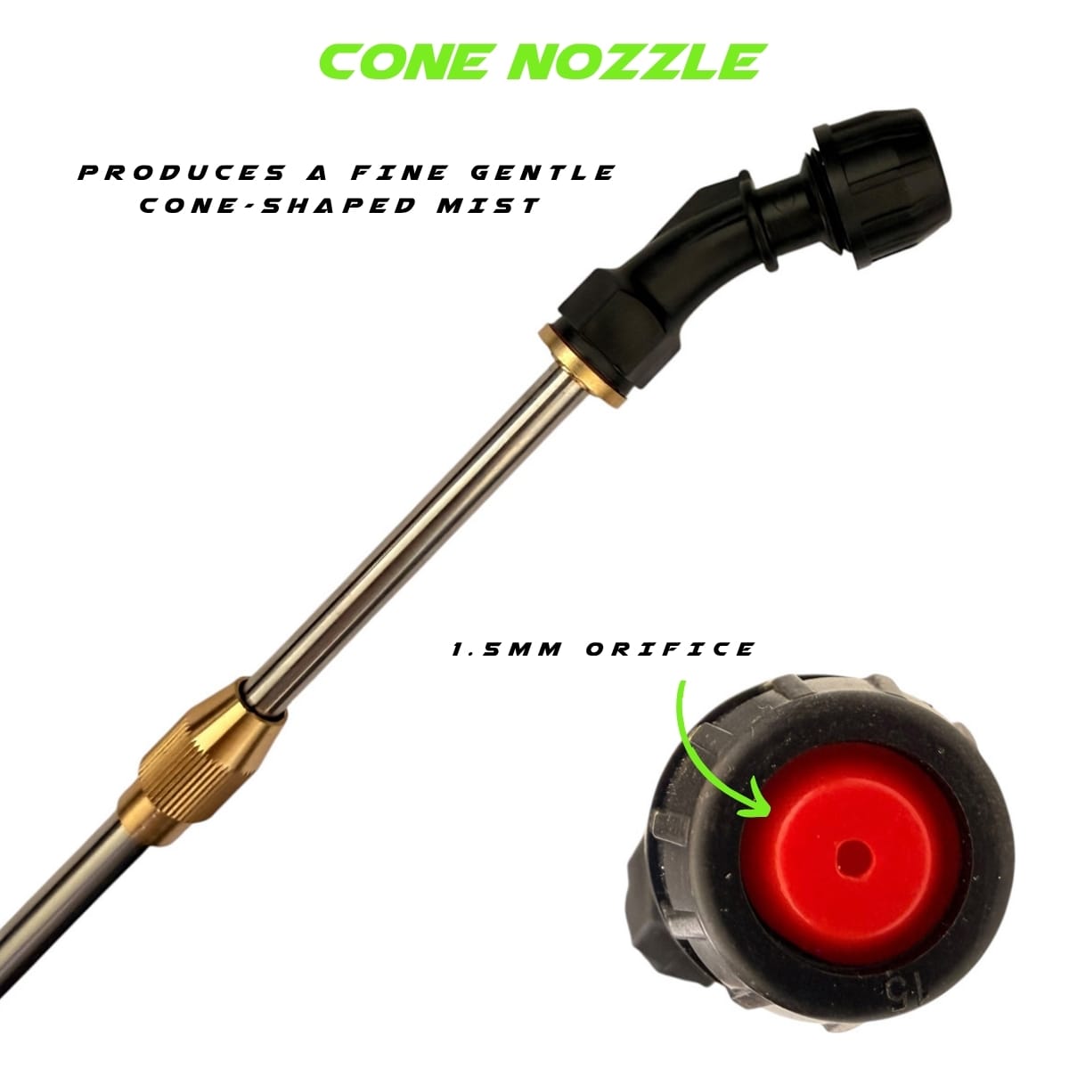 The GVS backpack is supplied with a cone nozzle which produces a fine gentle cone-shaped mist.