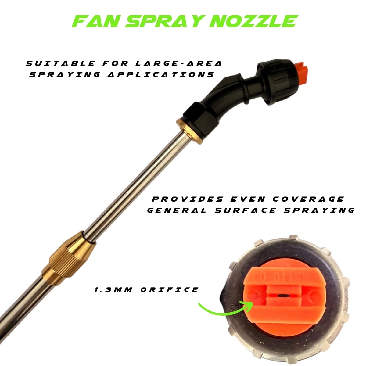 The GVS Backpack is supplied with a fan spray nozzle which is suitable for large area spraying applications and provided even coverage general surface spraying.