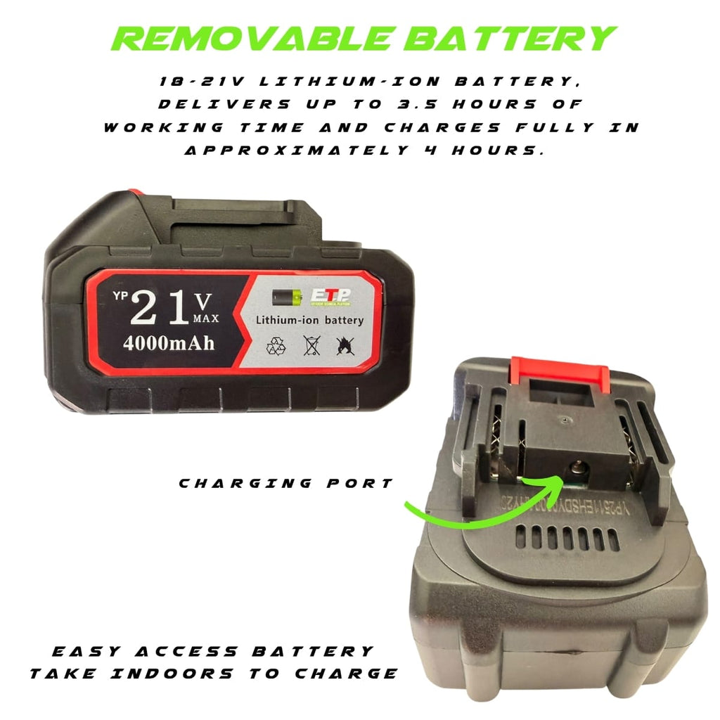 The GVS Backpack is supplied with an 18-21V Lithium-ion battery which can be removed for charging
