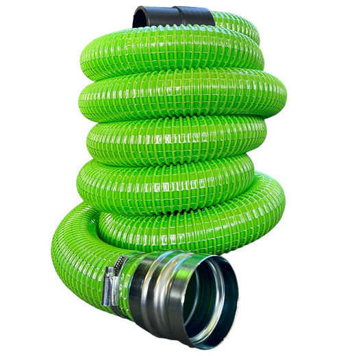 Green wire reinforced hose machine end coupling and hose cuff