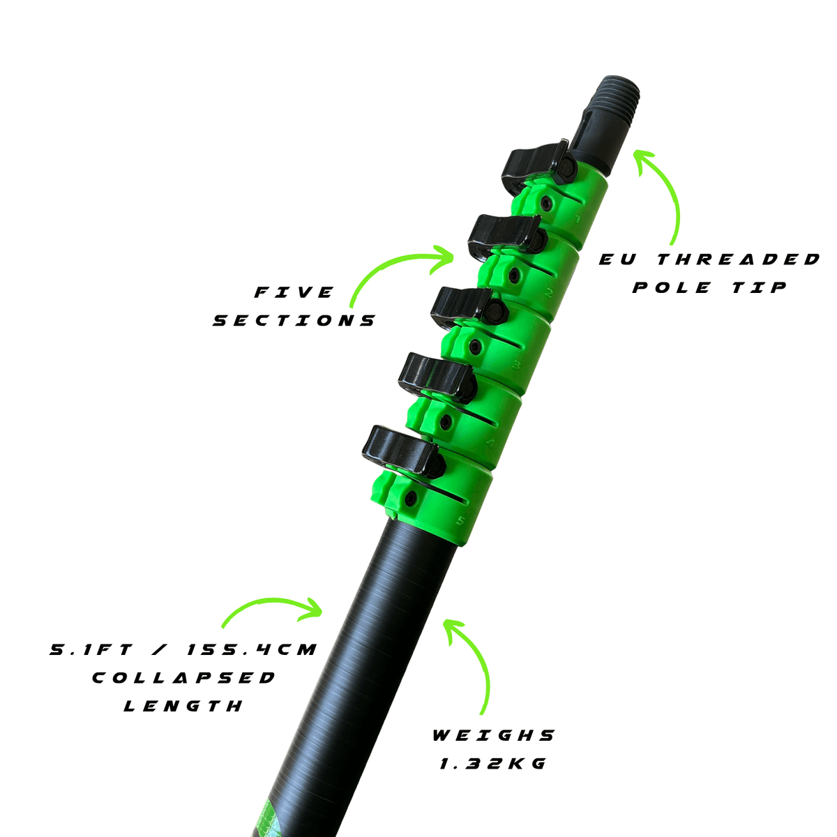 GVS PRO-22 Telescopic Pole - Full Carbon Fibre - showing top end of pole sections with eu threaded pole tip