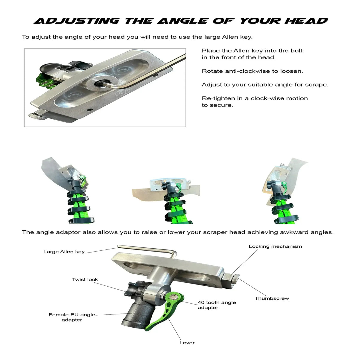 Guide on how to adjust the angle of your roof scraper head