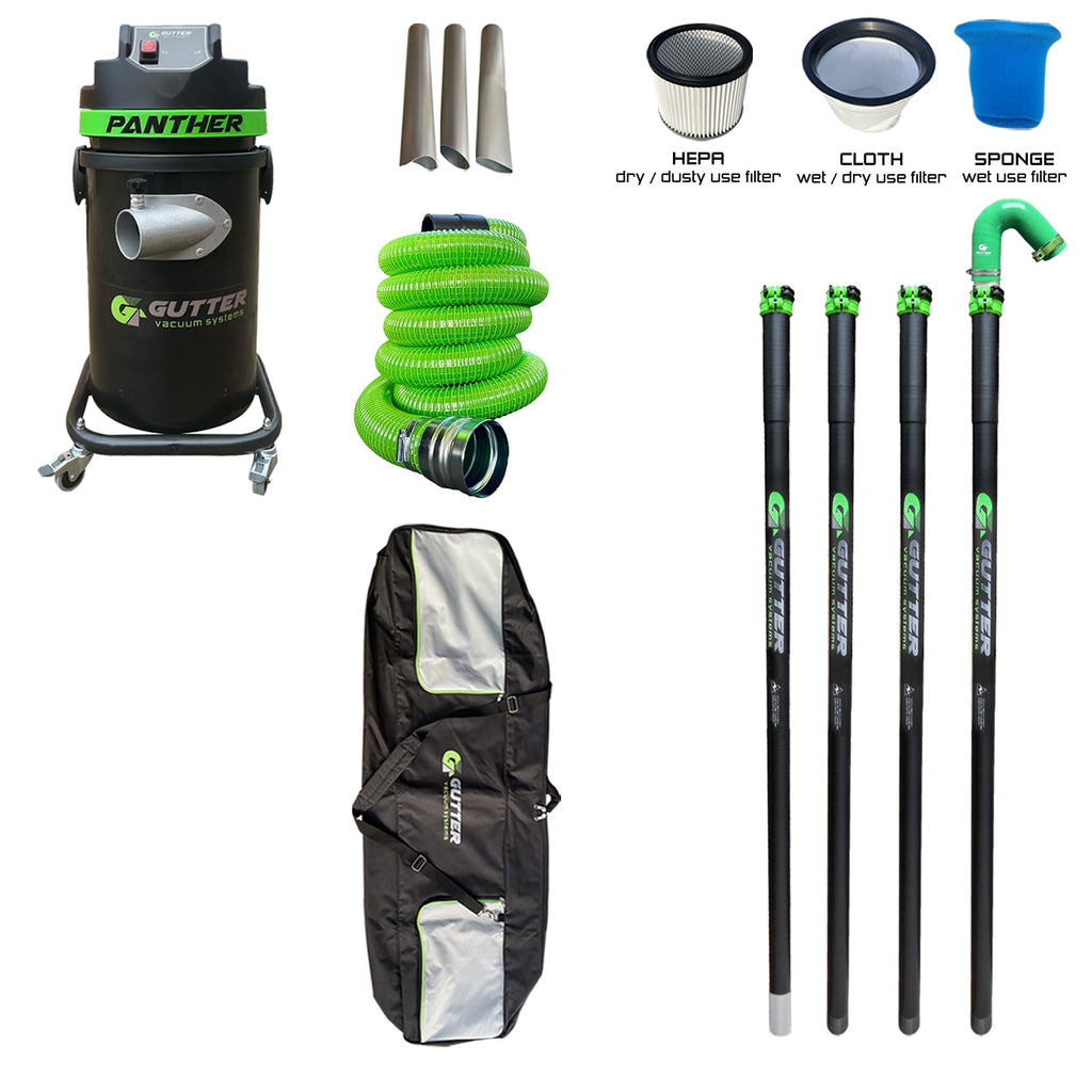 Panther Gutter Vacuum - 20ft Clamped Carbon Fibre Pole Kit with 135 Silicone Flexi Neck