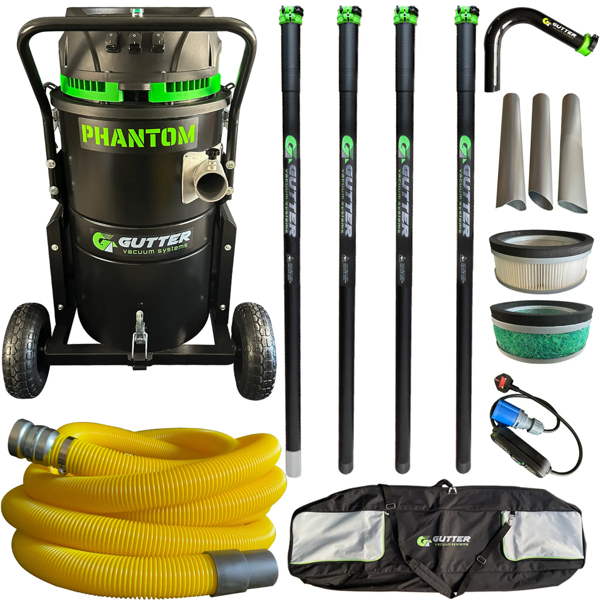 Phantom Gutter Vacuum System with 20ft Clamped Carbon Fibre Poles & Rigid Neck