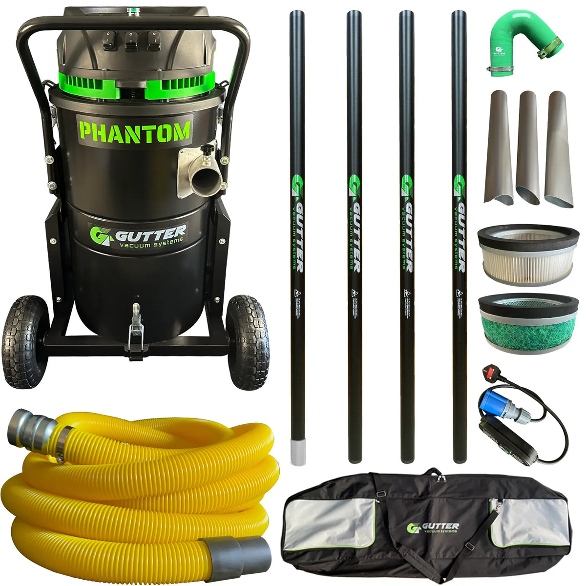 Phantom Gutter Vacuum with 20ft Push Fit Carbon Fibre Pole Kit Packages