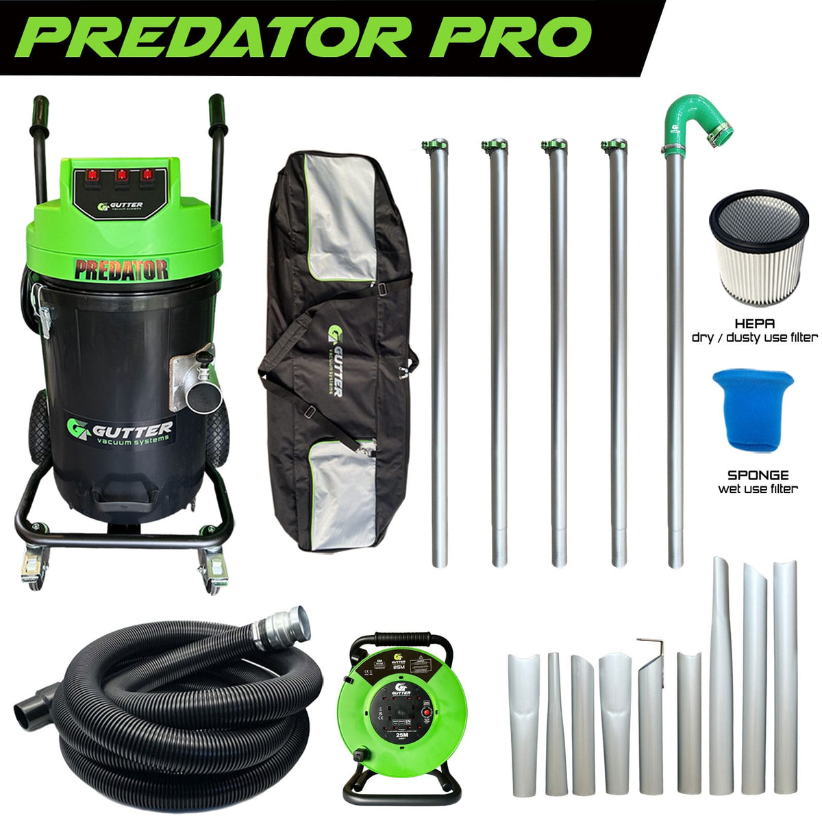 Polypropylene Predator Pro Package - 20ft Aluminium Poles - 10m Universal Hose with 13a 25m Extension Reel