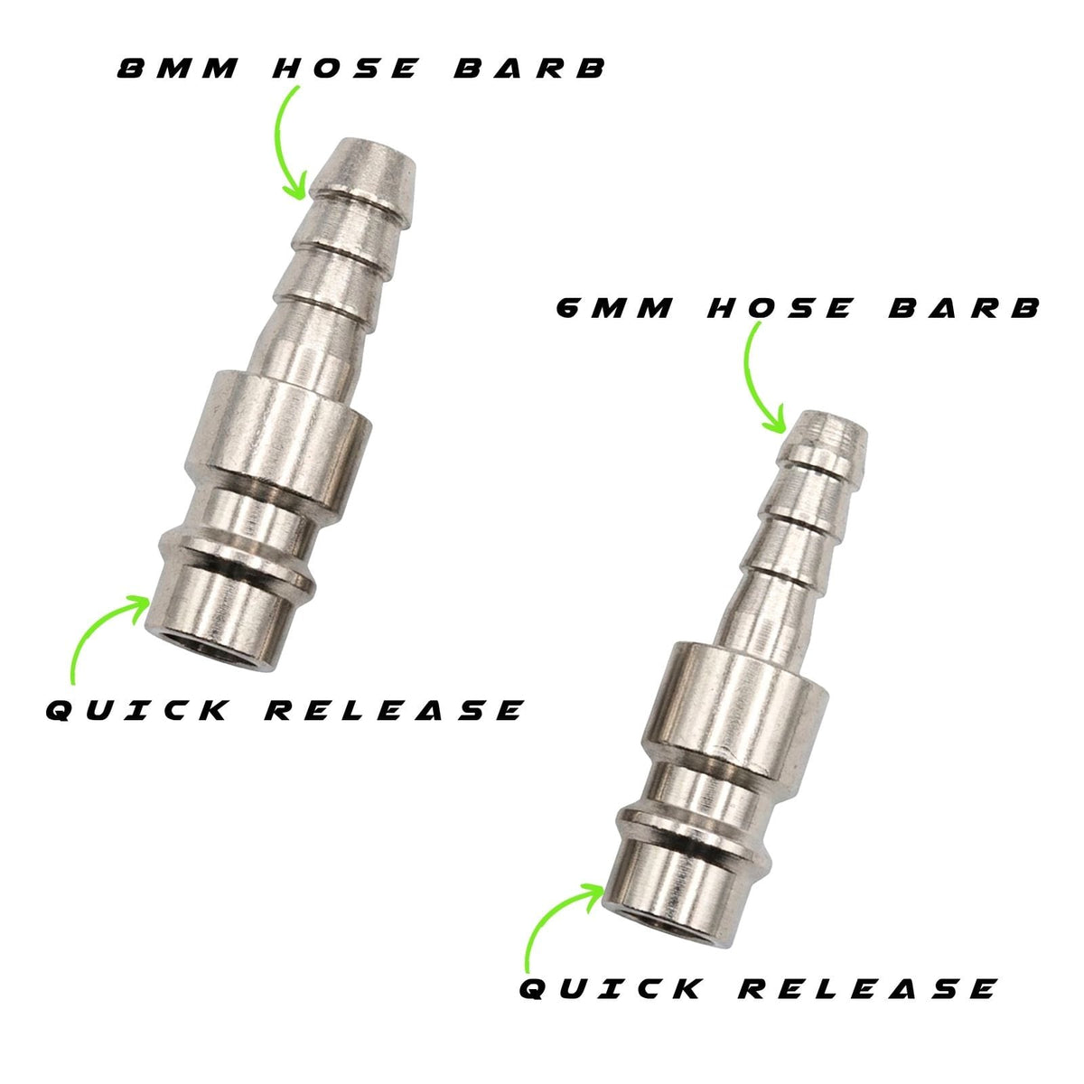 Series 26 Male - showing the different between the 8mm hose barb and 6mm hose barb