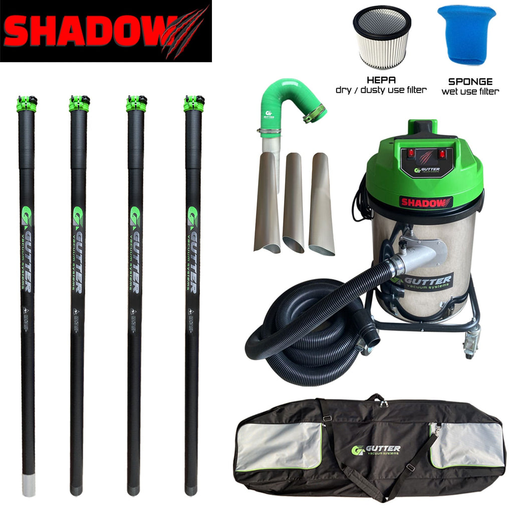 Shadow 3400w Gutter Vacuum 20ft Clamped Carbon Pole Set with 135 Silicone Flexi Neck