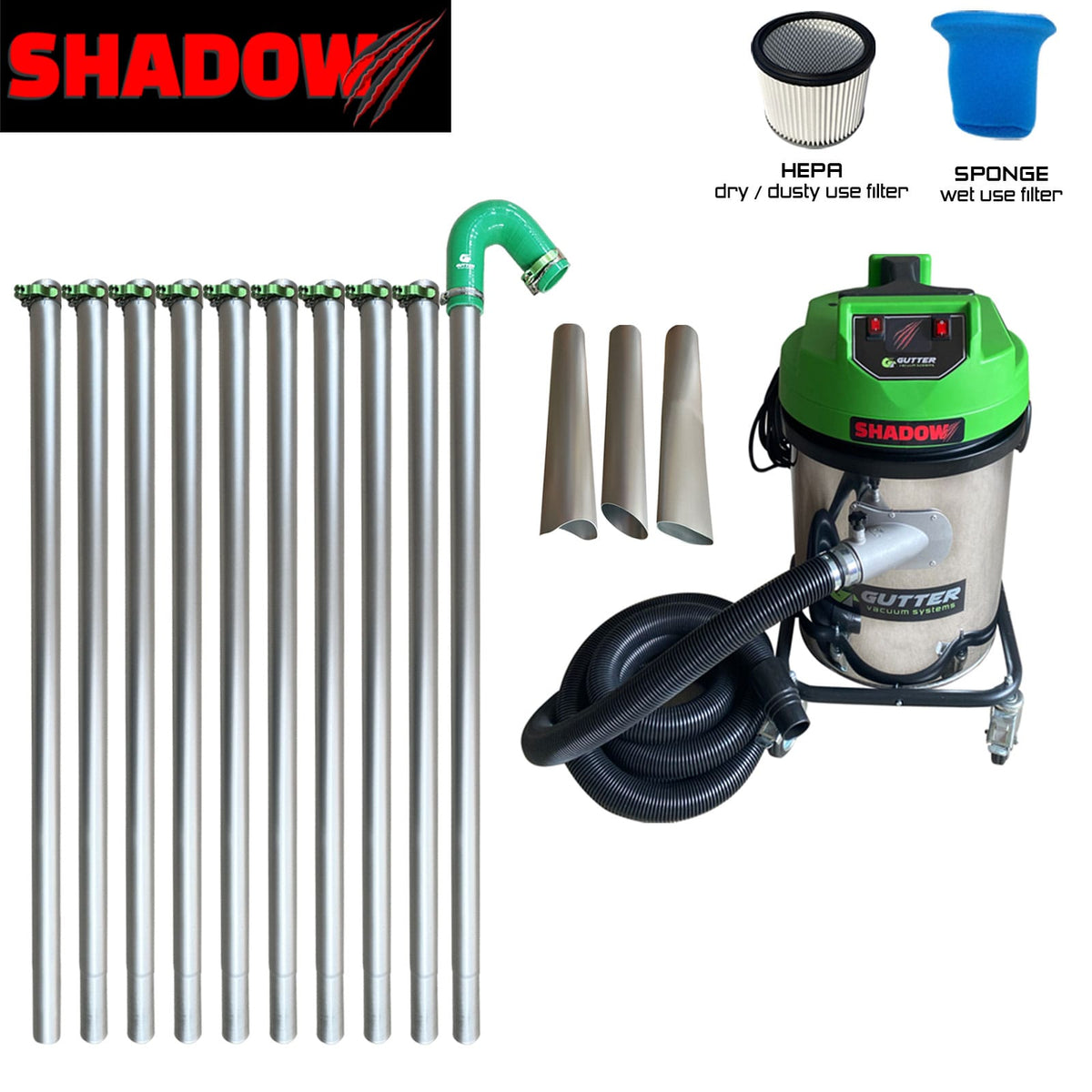 Shadow 3400w Gutter Vacuum System with 40ft Aluminium Pole Package without a Pole Bag