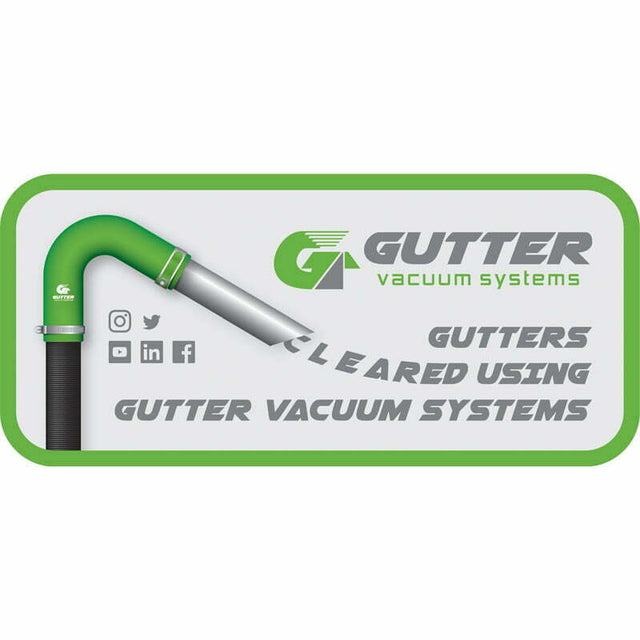 Small vehicle decal for gutter clearing – features push fit carbon fibre poles and 135 silicone flexi neck. 80mm x 175mm which is ideal for van display