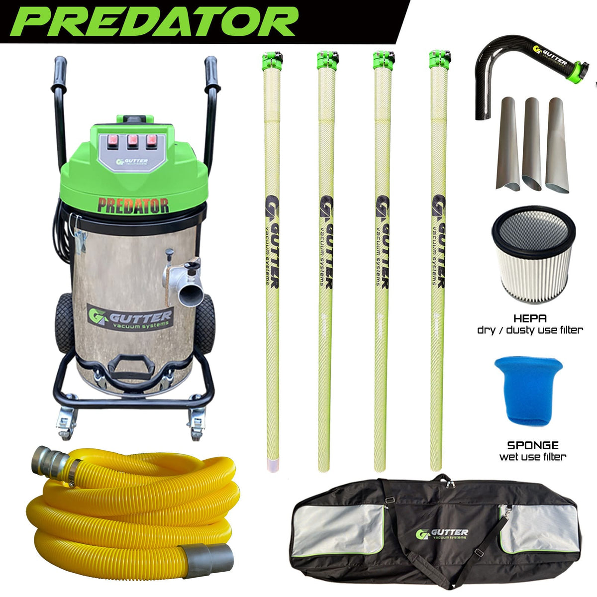 Stainless Steel Predator 20ft Anti-Conductive Pole Package with Rigid Neck and 10m Hi-Vis Hose