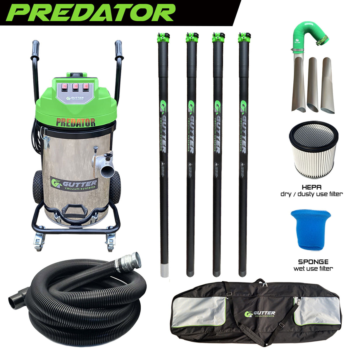 Stainless Steel Predator 20ft Clamped Carbon Pole Kit Package with Silicone Flexi Neck