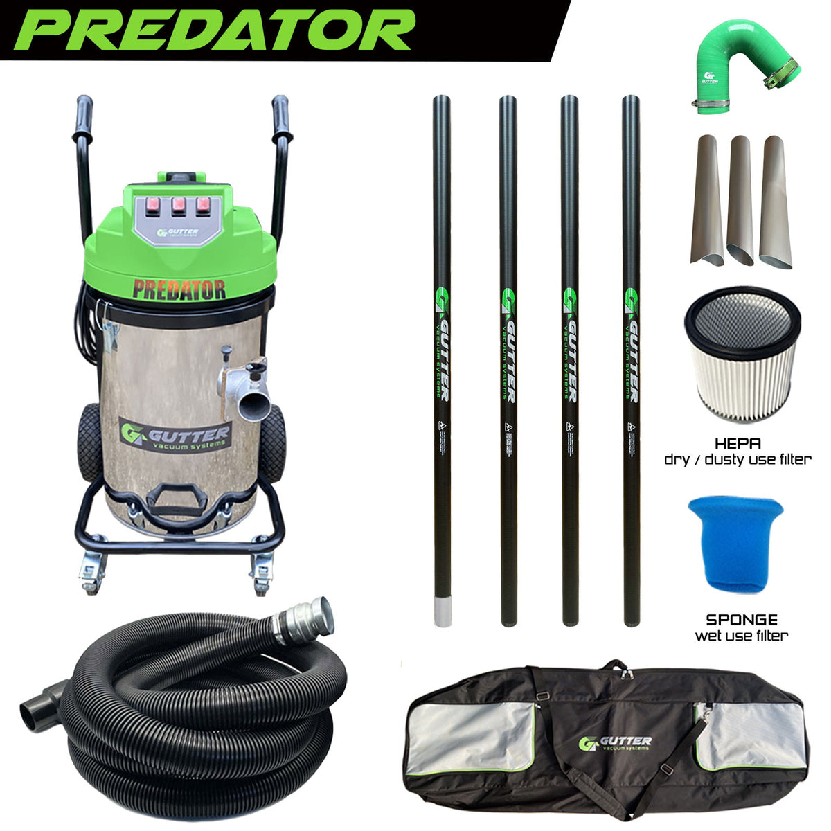 Stainless Steel Predator 20ft Push Fit Carbon Fibre Pole Kit Package with Silicone Flexi Neck