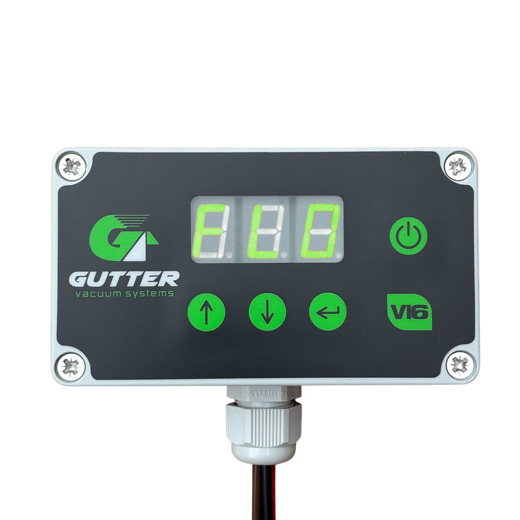 V16 window cleaning controller showing the FLO (flow) rate.