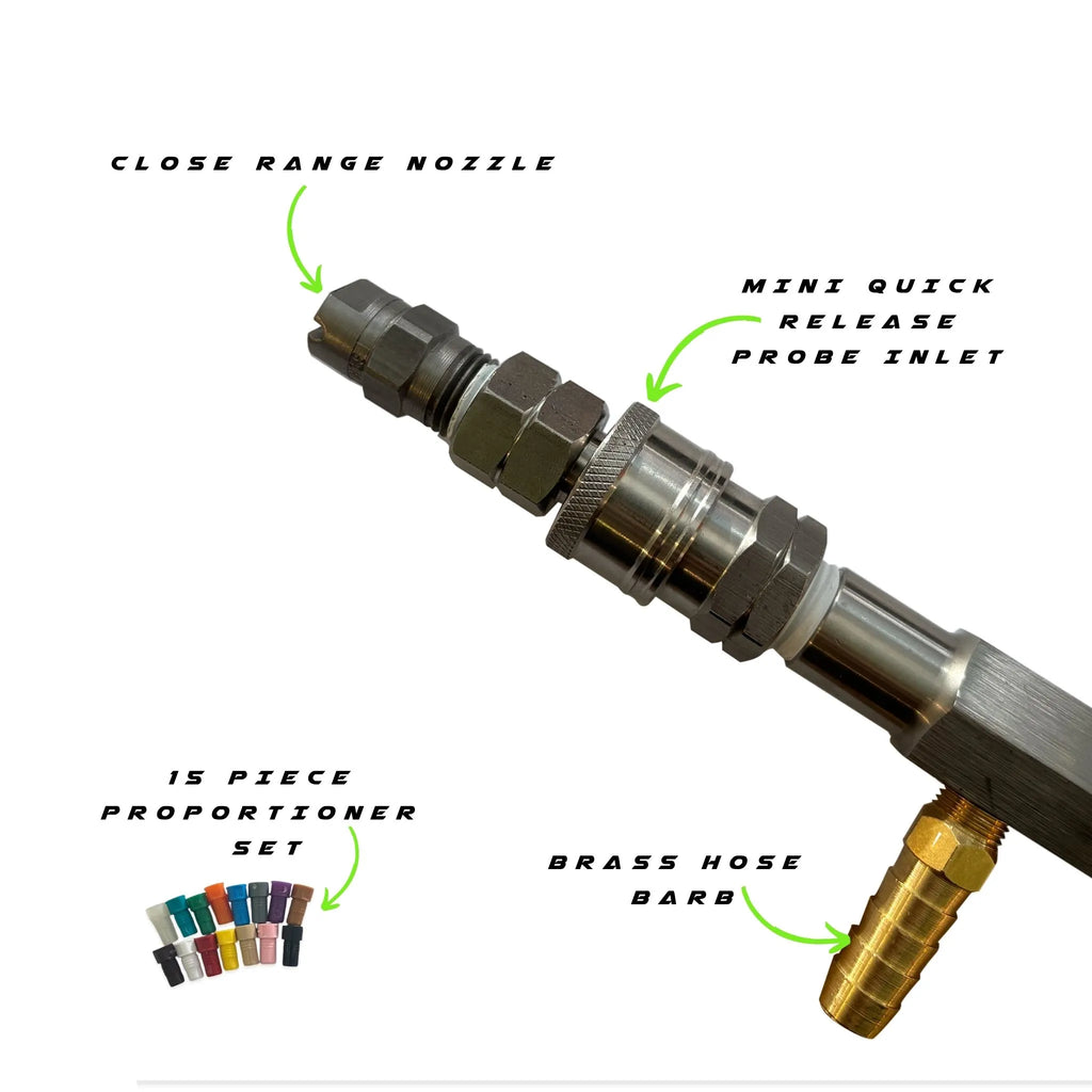 X-Jet shooter nozzle, inlet, barb & proportioners specifications