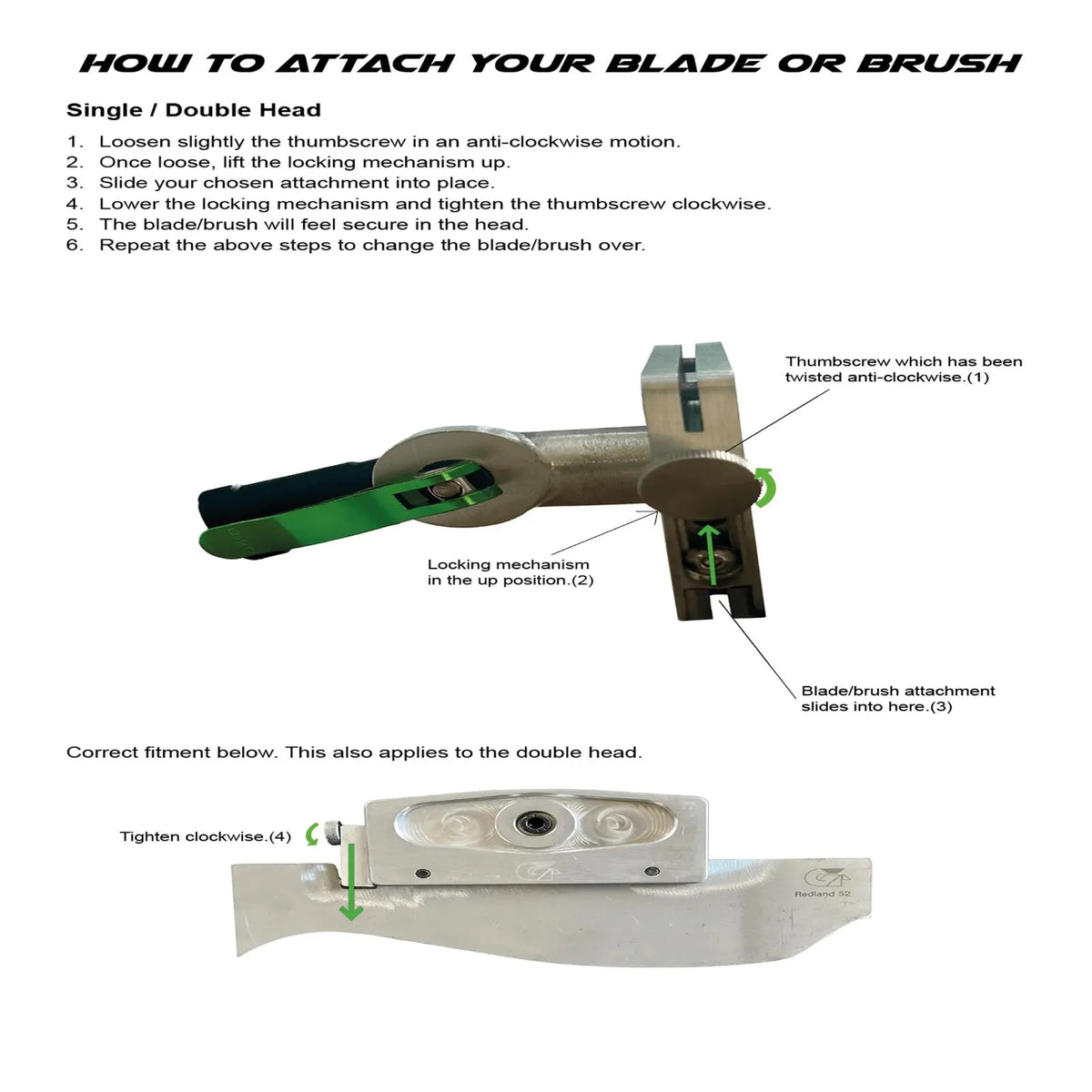 Guide on how to attach your scraper blade or brush to a roof scraping head